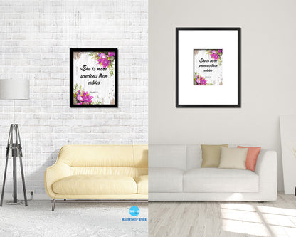 She is more precious than rubies, Proverbs 3:5 Quote Framed Print Home Decor Wall Art Gifts