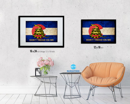 Gadsden Don't Tread On Me Colorado State Vintage Military Flag Framed Print Art