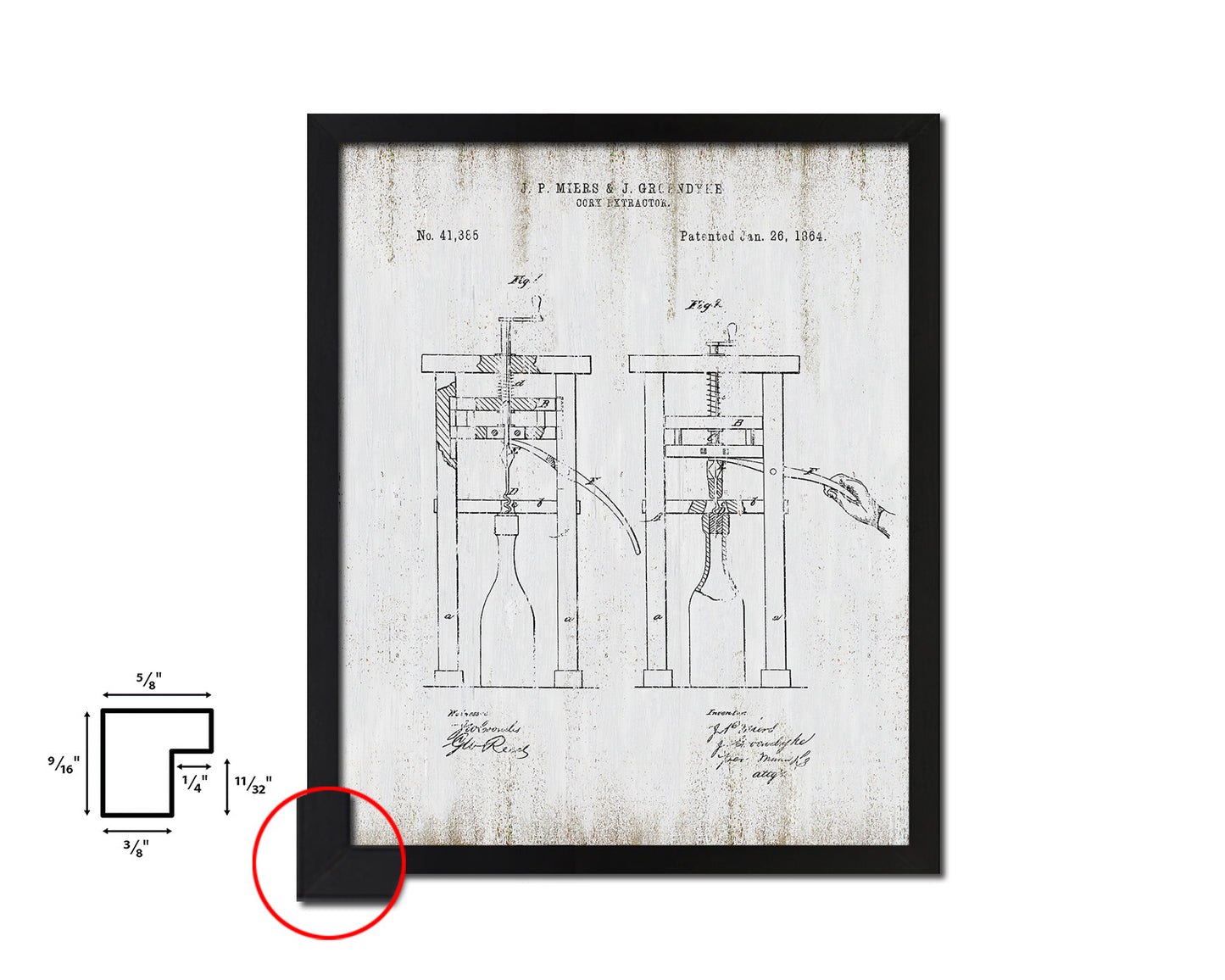 Cork Extractor Wine Vintage Patent Artwork Black Frame Print Gifts