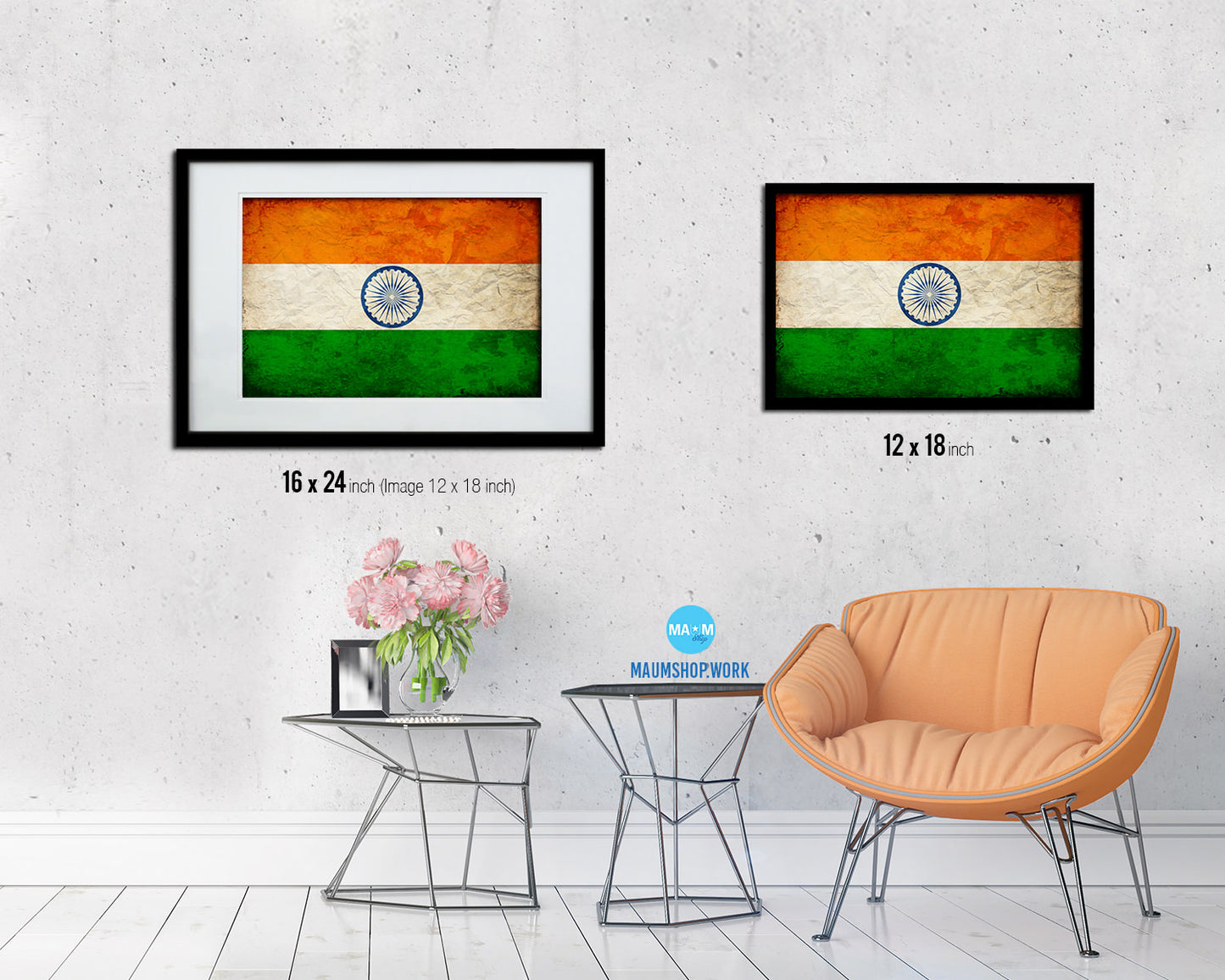 India Country Vintage Flag Wood Framed Print Wall Art Decor Gifts
