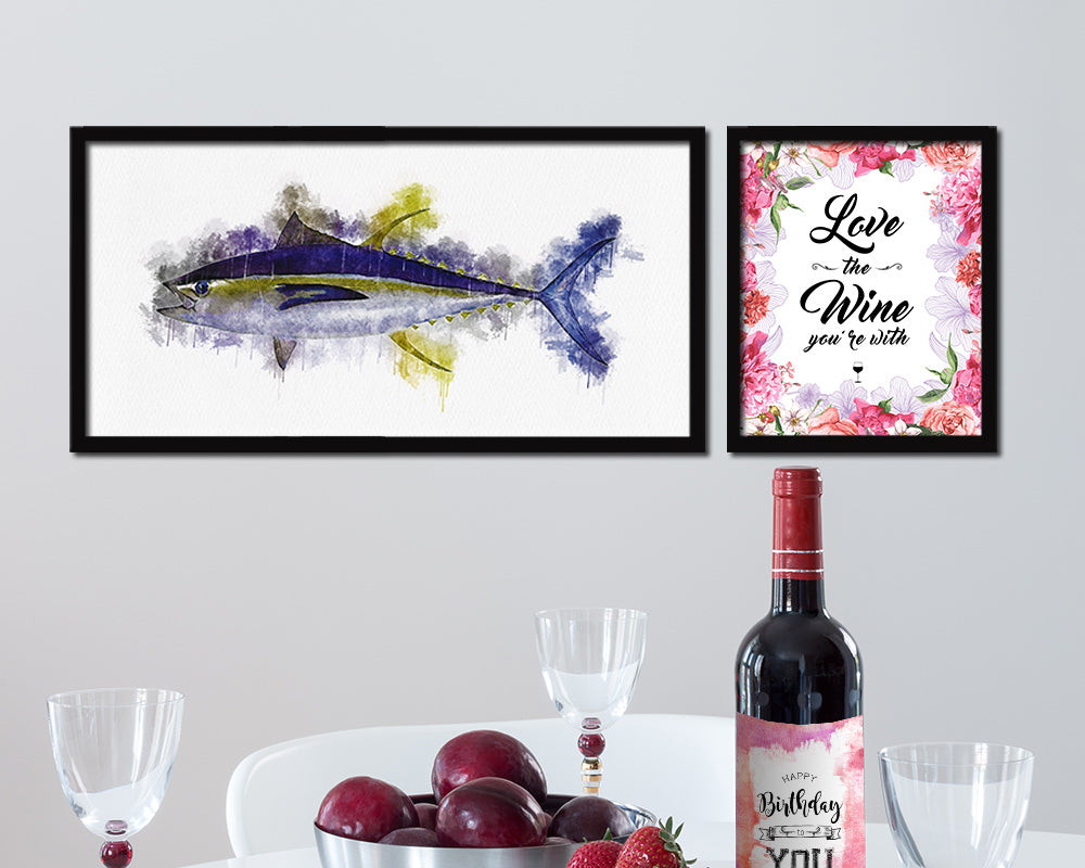 Yellowfin Fish Art Wood Frame Modern Restaurant Sushi Wall Decor Gifts, 10" x 20"