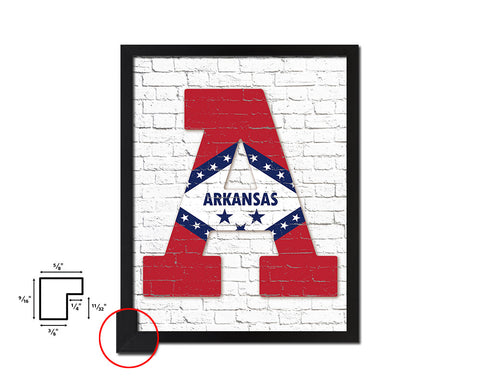 Arkansas State Initial Flag Wood Framed Paper Print Decor Wall Art Gifts, Brick