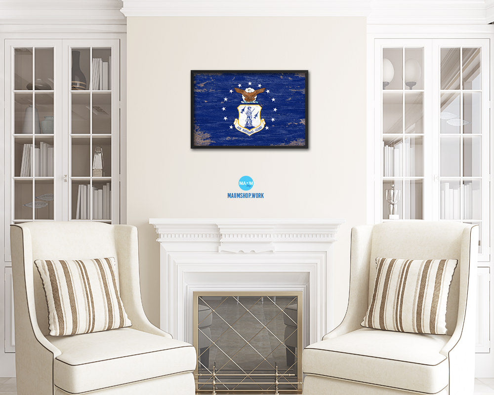 US Air National Guard Shabby Chic Military Flag Framed Print Decor Wall Art Gifts