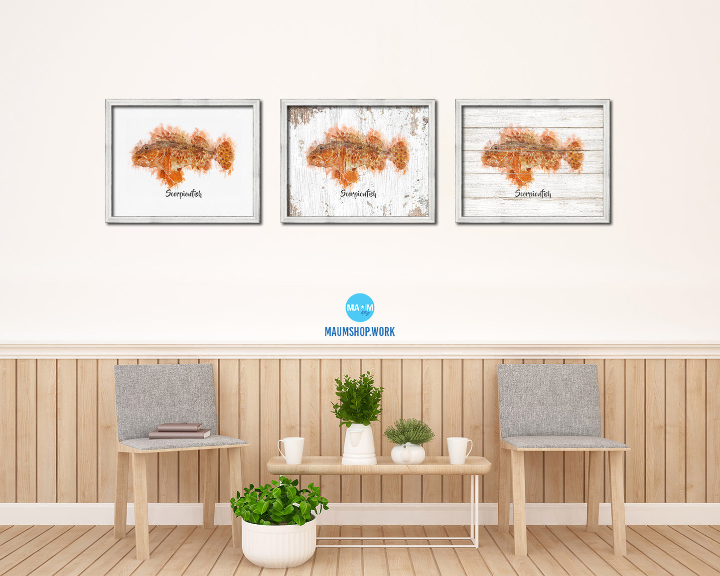 Scorpionfish Fish Framed Prints Modern Restaurant Sushi Bar Watercolor Wall Art Decor