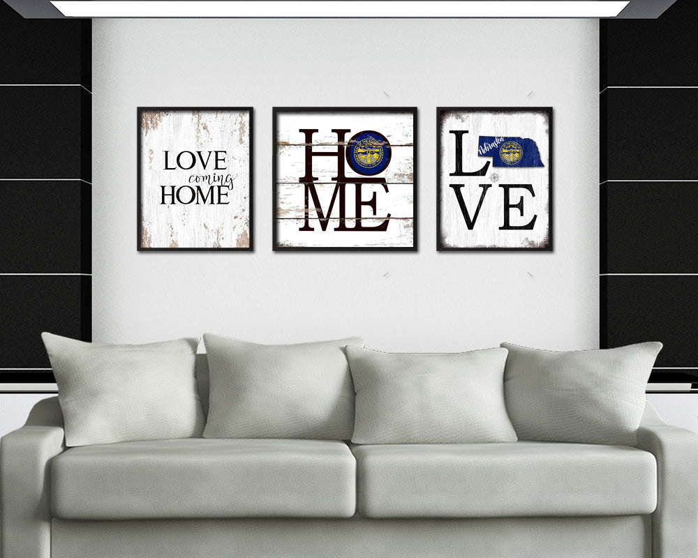Nebraska Shabby Chic Love Sign Wood Framed Paper Print Decor Wall Art Gifts