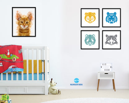 Red Little Cat Kitten Portrait Framed Print Pet Home Decor Custom Watercolor Wall Art Gifts