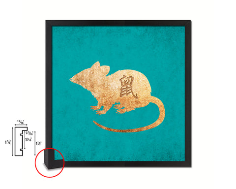 Rat Chinese Zodiac Character Wood Framed Print Wall Art Decor Gifts, Aqua