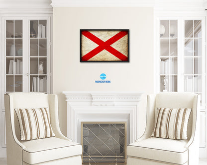 Alabama State Vintage Flag Wood Framed Paper Print Wall Art Decor Gifts