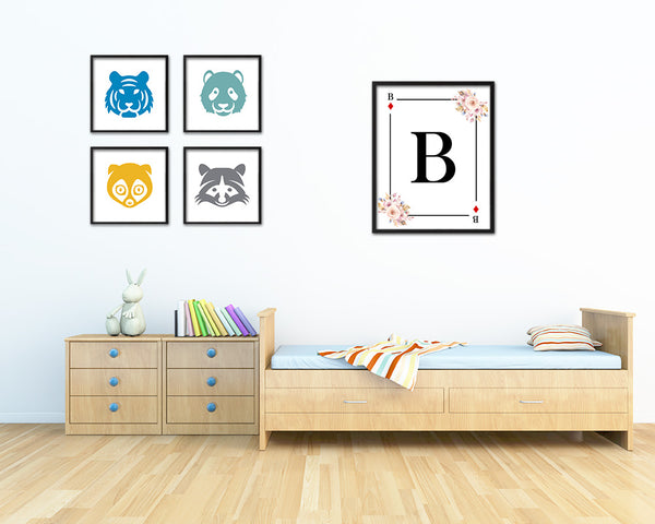 Letter B Personalized Boho Monogram Diamond Card Decks Framed Print Wall Art Decor Gifts