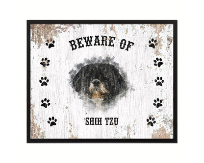 Beware of Russell Terrier Sign Wood Framed Print Wall Art Decor Gifts