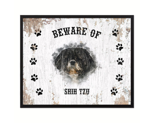 Beware of Russell Terrier Sign Wood Framed Print Wall Art Decor Gifts