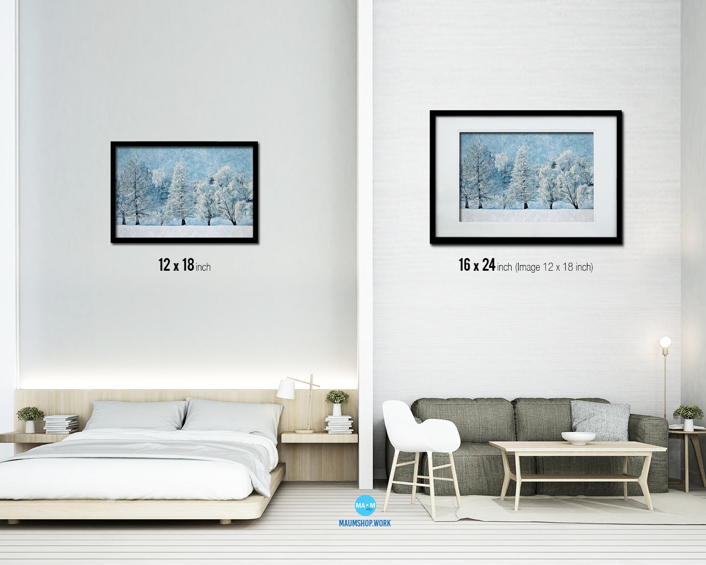 Snowfall Mountains Winter Landscape Forest Artwork Painting Print Art Frame Home Wall Decor Gifts