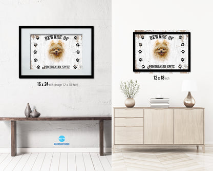 Beware of Pekingese Sign Wood Framed Print Wall Art Decor Gifts