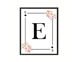 Letter E Personalized Boho Monogram Spade Card Decks Framed Print Wall Art Decor Gifts