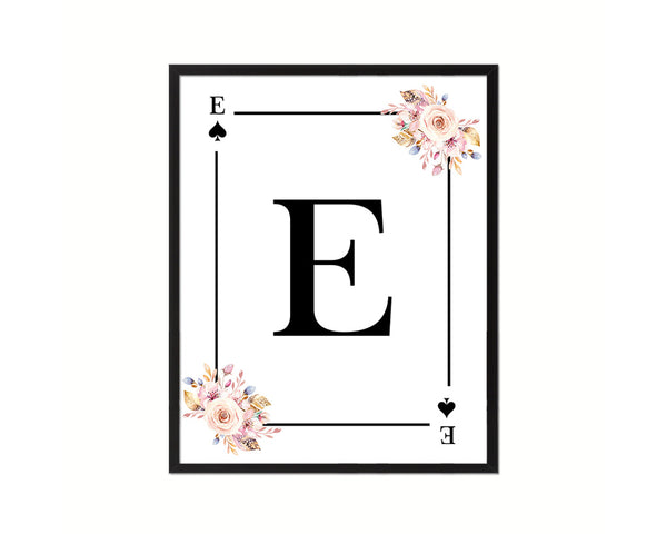 Letter E Personalized Boho Monogram Spade Card Decks Framed Print Wall Art Decor Gifts