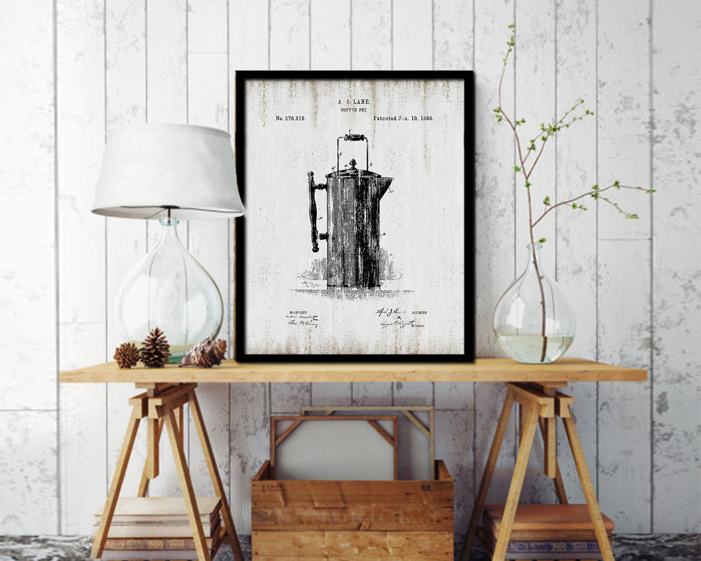 Pot Coffee Vintage Patent Artwork Black Frame Print Wall Art Decor Gifts