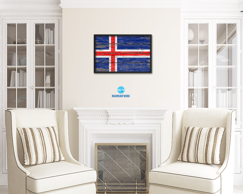 Iceland Country Wood Rustic National Flag Wood Framed Print Wall Art Decor Gifts