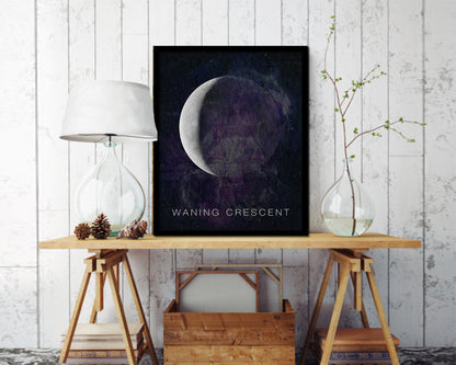 Waning Crescent Lunar Phases Moon Watercolor Nursery Framed Prints Home Decor Wall Art Gifts