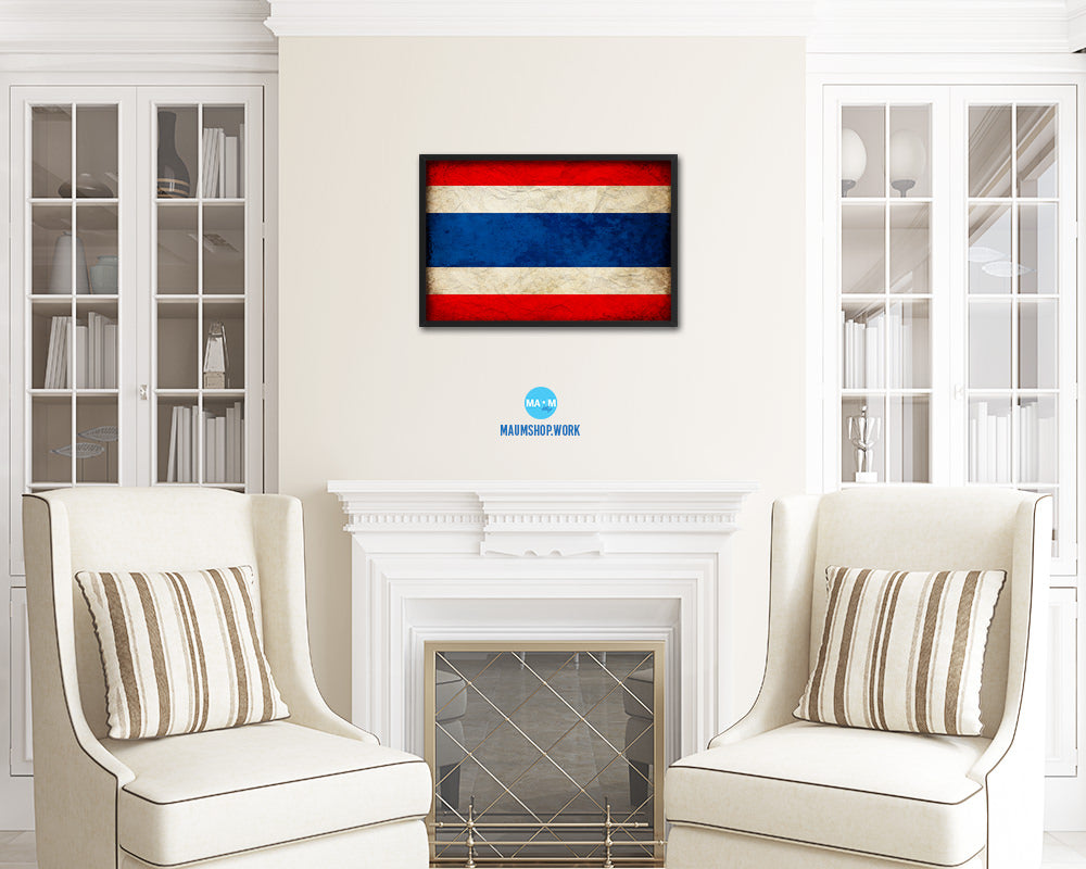 Thailand Country Vintage Flag Wood Framed Print Wall Art Decor Gifts