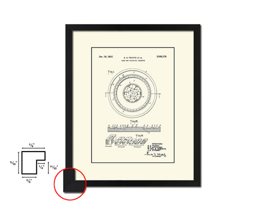 Roulette Table Game Playing Card Vintage Patent Artwork Black Frame Print Gifts