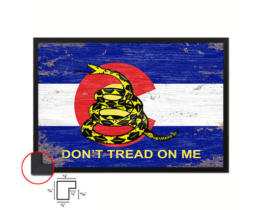 Gadsden Don't Tread On Me Colorado State Shabby Chic Military Flag Framed Print Art