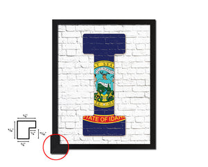 Idaho State Initial Flag Wood Framed Paper Print Decor Wall Art Gifts, Brick