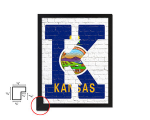 Kansas State Initial Flag Wood Framed Paper Print Decor Wall Art Gifts, Brick