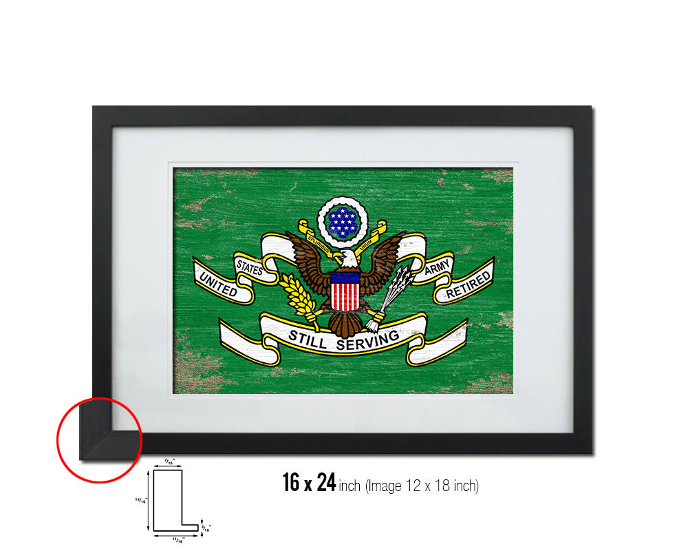 US Army Retired Still Serving Shabby Chic Military Flag Framed Print Decor Wall Art Gifts