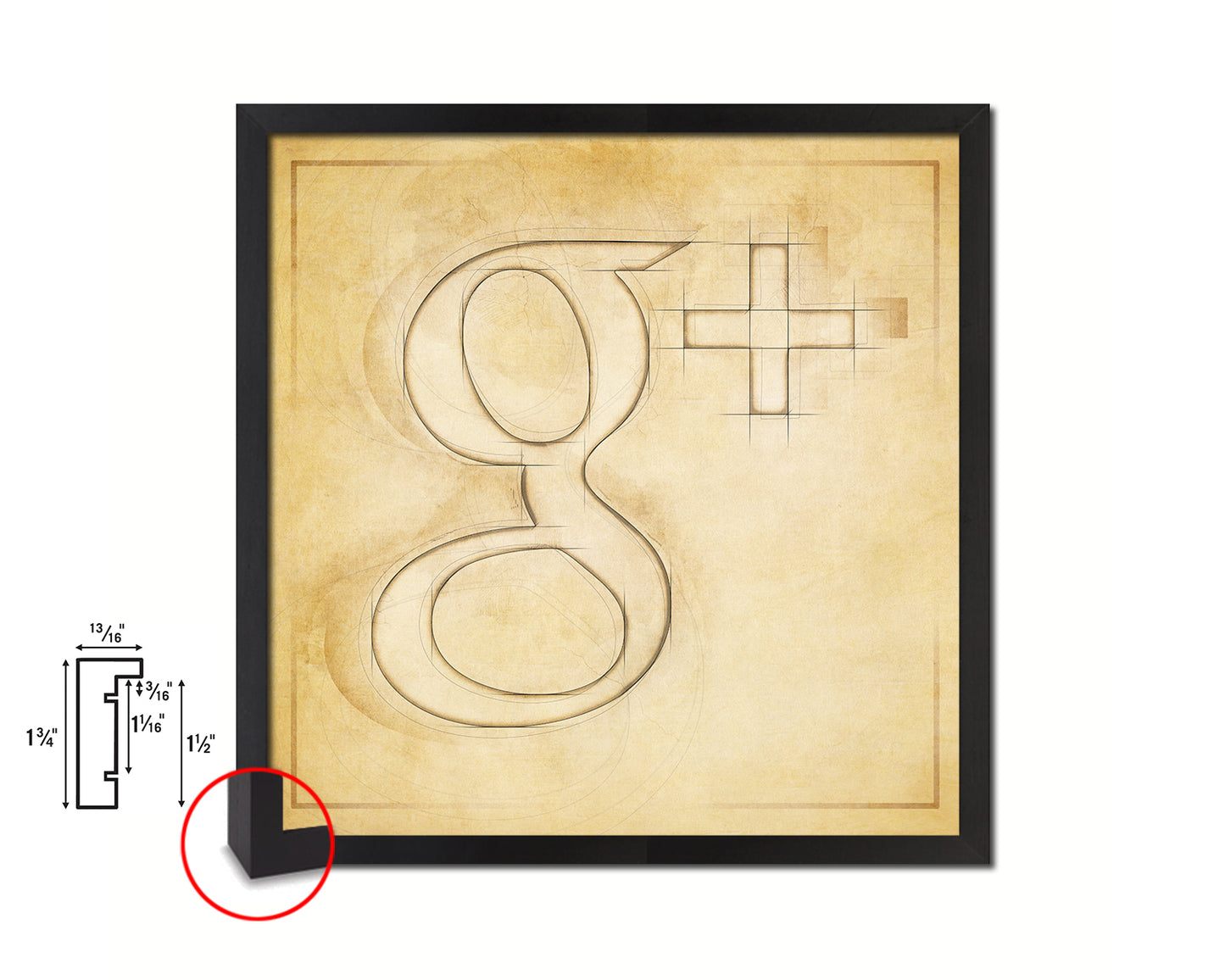 Google Plus Social Media Symbol Icons logo Wood Framed Print Home Decor Wall Art Gifts