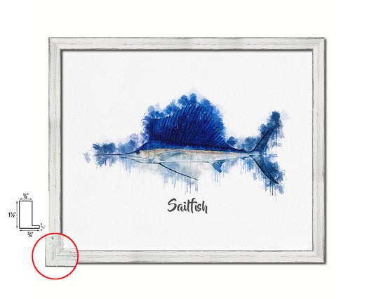 Sailfish Fish Framed Prints Modern Restaurant Sushi Bar Watercolor Wall Art Decor