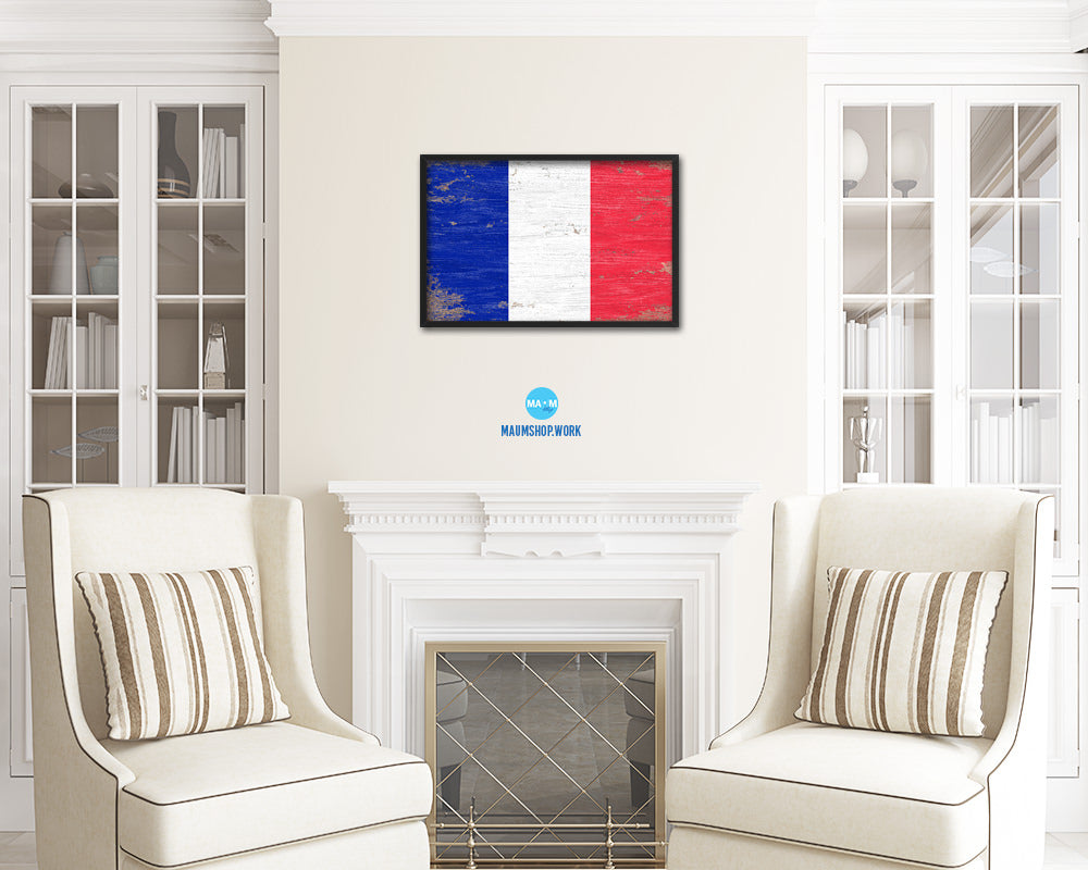 France Shabby Chic Country Flag Wood Framed Print Wall Art Decor Gifts