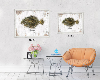 Flounder Fish Framed Prints Modern Restaurant Sushi Bar Watercolor Wall Art Decor