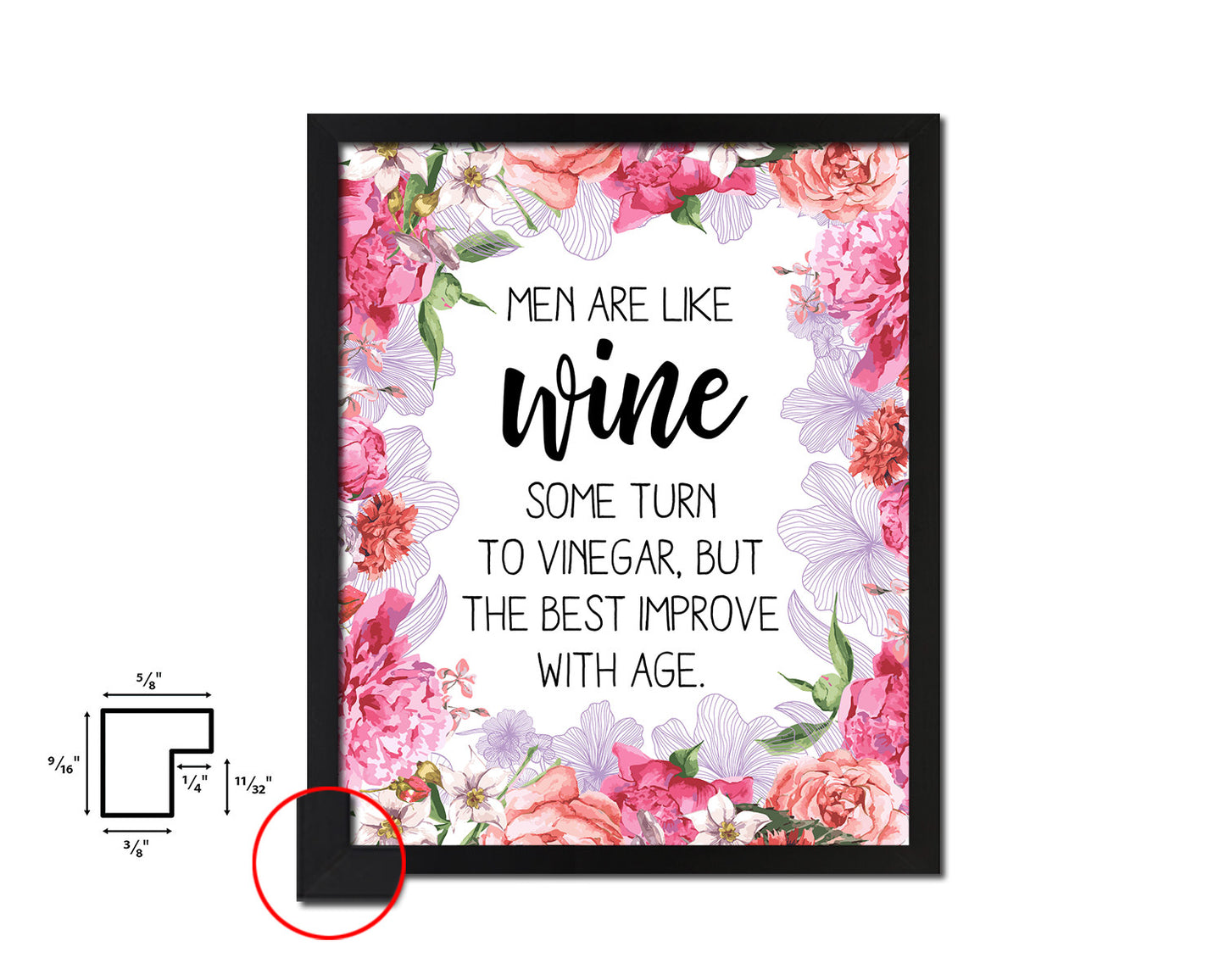 Men are like wine some turn to vinegar Words Wood Framed Print Wall Decor Art Gifts
