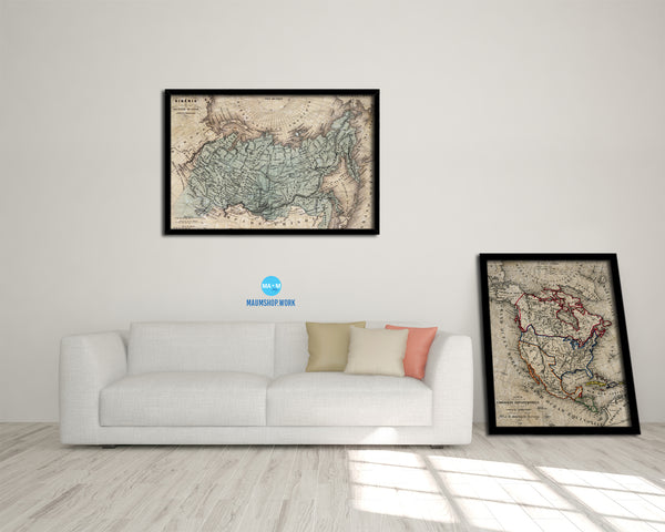 Siberia Russia 1870 Historical Map Framed Print Art Wall Decor Gifts