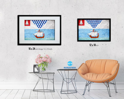Belfast City Maine State Vintage Flag Wood Framed Prints Decor Wall Art Gifts