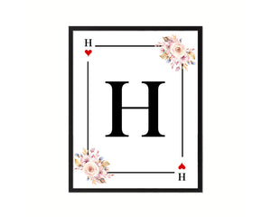 Letter H Personalized Boho Monogram Heart Playing Decks Framed Print Wall Art Decor Gifts