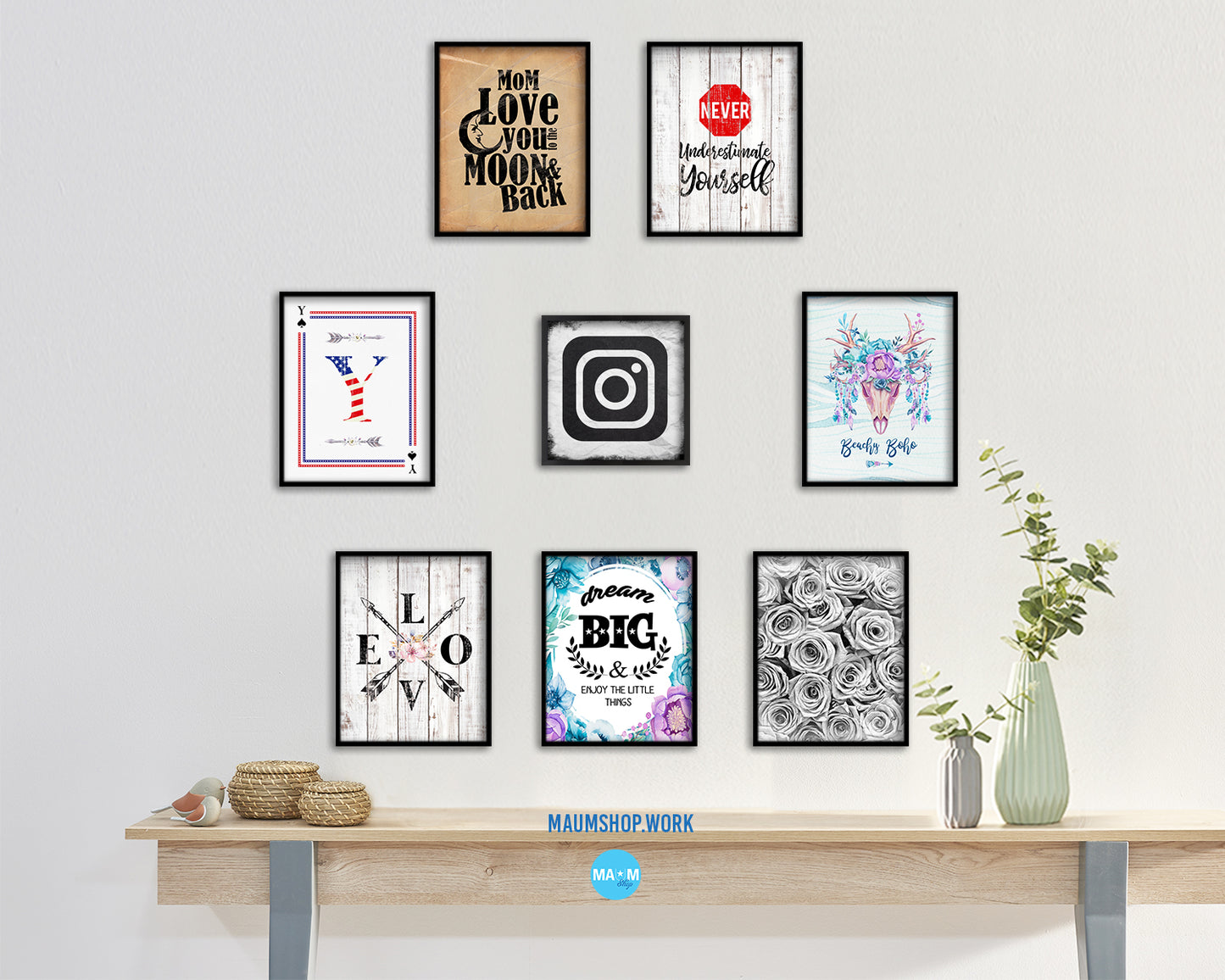 Instagram Social Media Symbol Icons logo Wood Framed Print Home Decor Wall Art Gifts