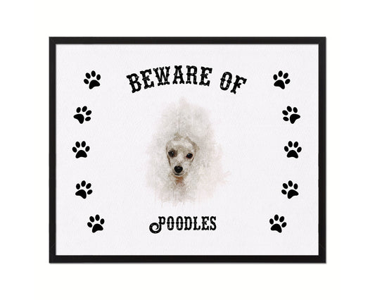Beware of Pomeranian Spitz Sign Wood Framed Print Wall Art Decor Gifts