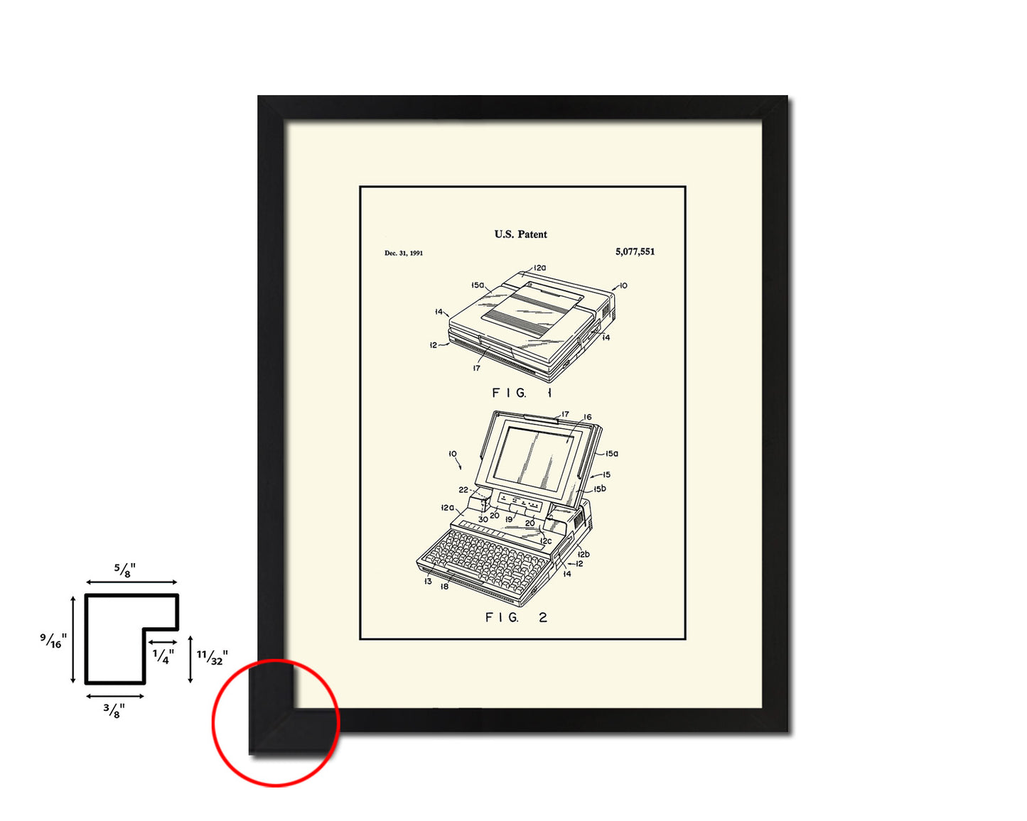 Mechanism & Portable Electronic Computer Vintage Patent Artwork Black Frame Print Gifts