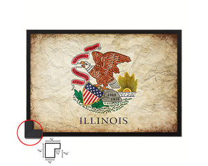 Illinois State Vintage Flag Wood Framed Paper Print Wall Art Decor Gifts