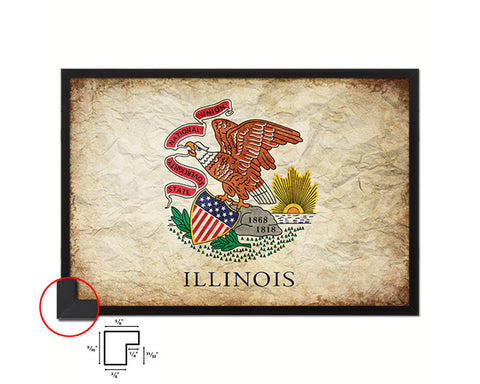 Illinois State Vintage Flag Wood Framed Paper Print Wall Art Decor Gifts