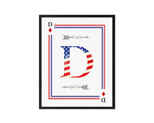 Letter D Custom Monogram Decks Diamond American Flag Framed Print Wall Art Decor Gifts