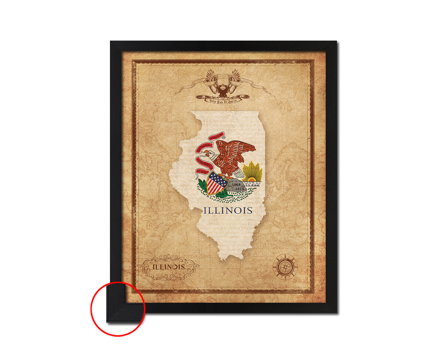 Illinois State Vintage Map Wood Framed Paper Print  Wall Art Decor Gifts