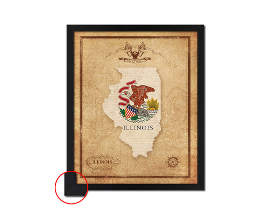 Illinois State Vintage Map Wood Framed Paper Print  Wall Art Decor Gifts