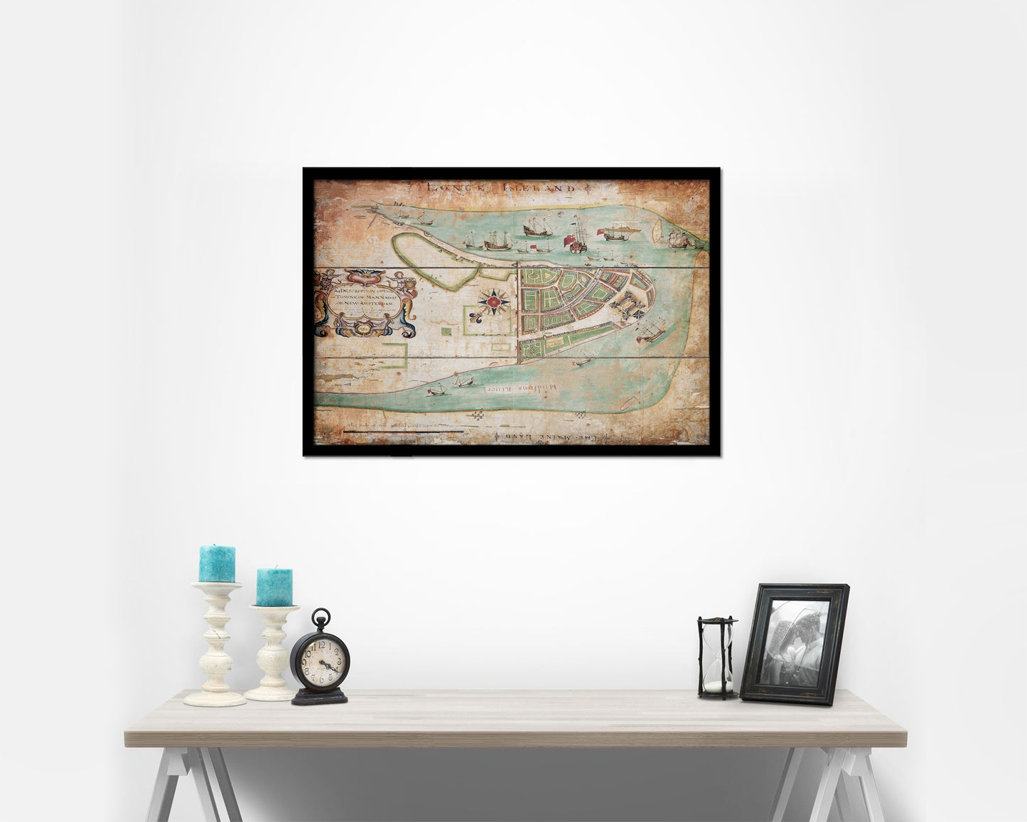 New York Antique Map Framed Print Art Wall Decor Gifts