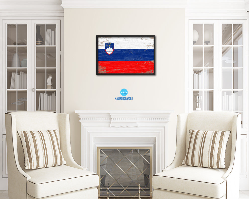 Slovenia Shabby Chic Country Flag Wood Framed Print Wall Art Decor Gifts