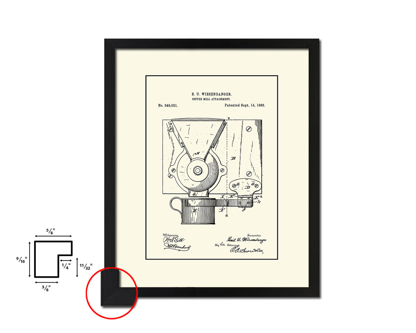 Mill Coffee Vintage Patent Artwork Black Frame Print Wall Art Decor Gifts