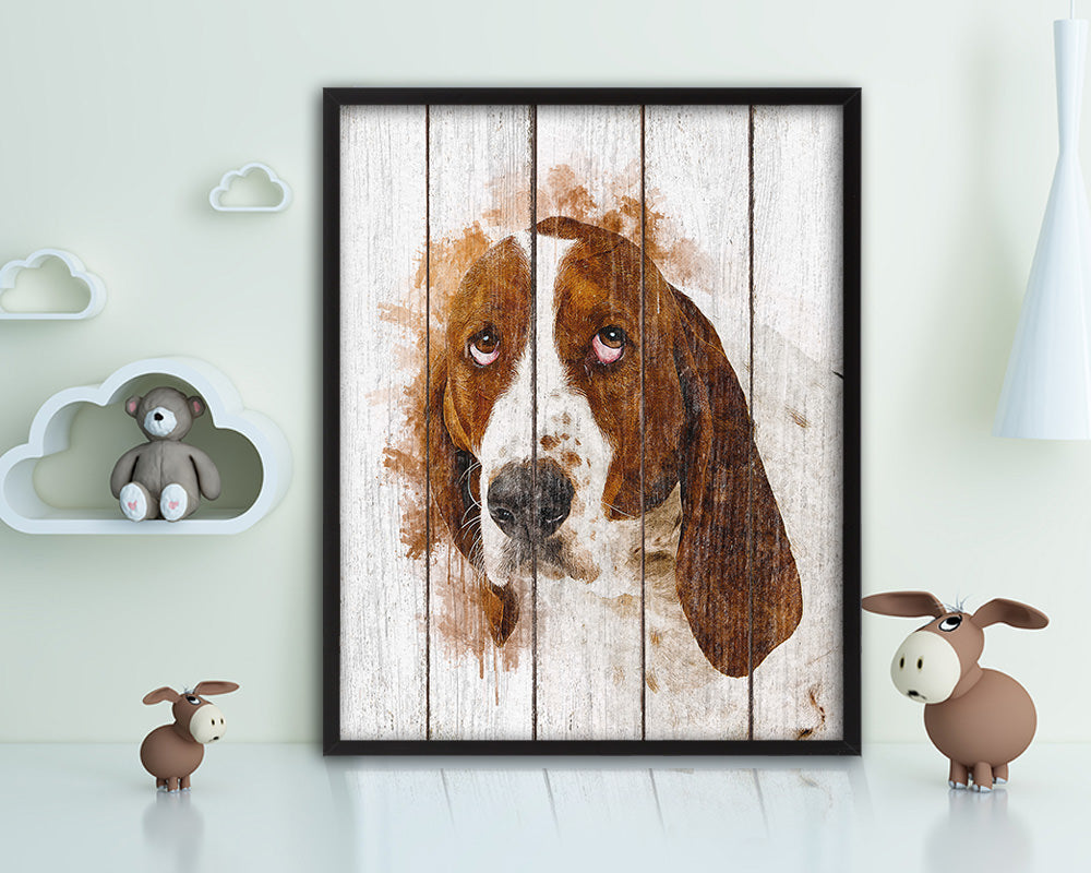 Basset Hound Dog Puppy Portrait Framed Print Pet Watercolor Wall Decor Art Gifts