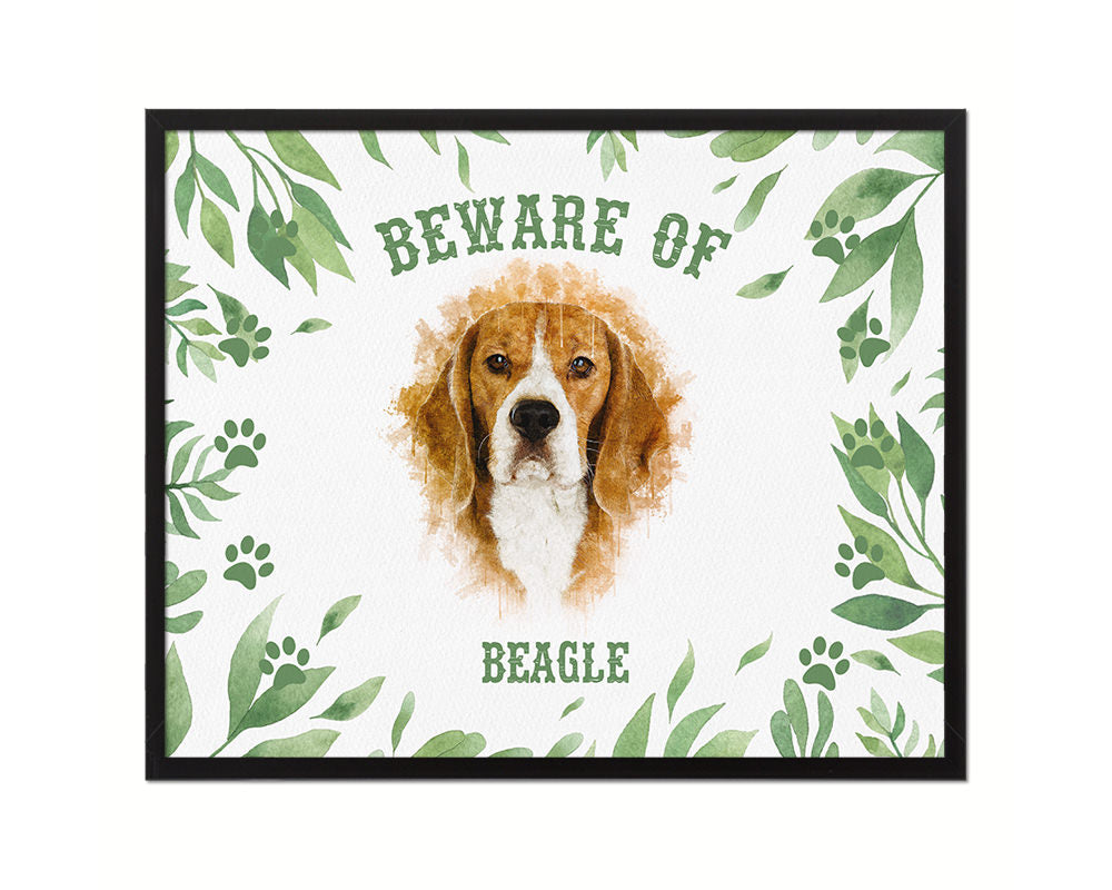 Beware of Beagle Sign Wood Framed Print Wall Art Decor Gifts