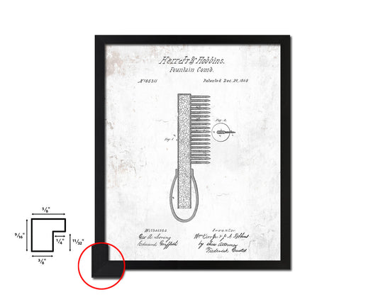 Fountain Comb Barbershop Vintage Patent Artwork Black Frame Print Wall Art Decor Gifts